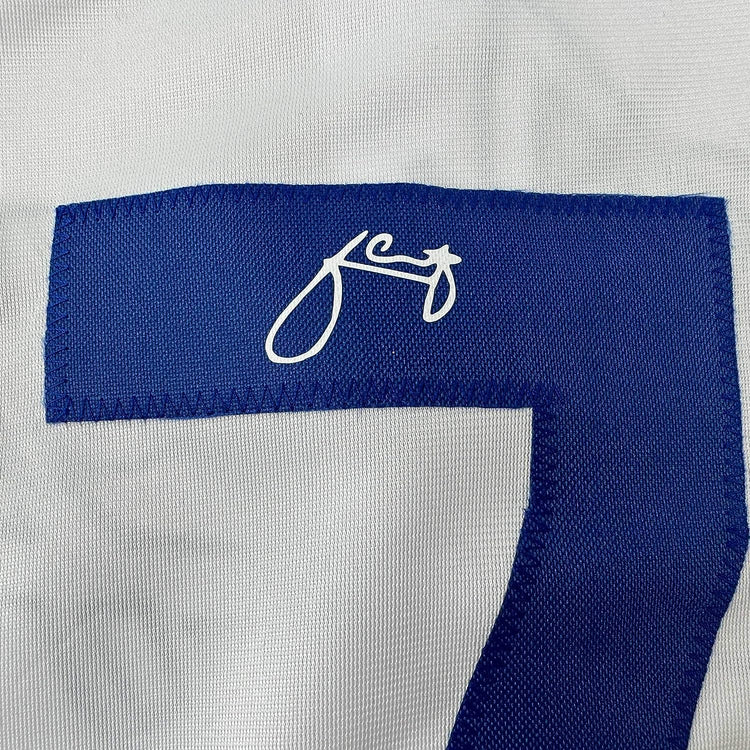 Framed Facsimile Autographed Julio Urias 35x39 Los Angeles LA White Reprint Laser Auto Baseball Jersey