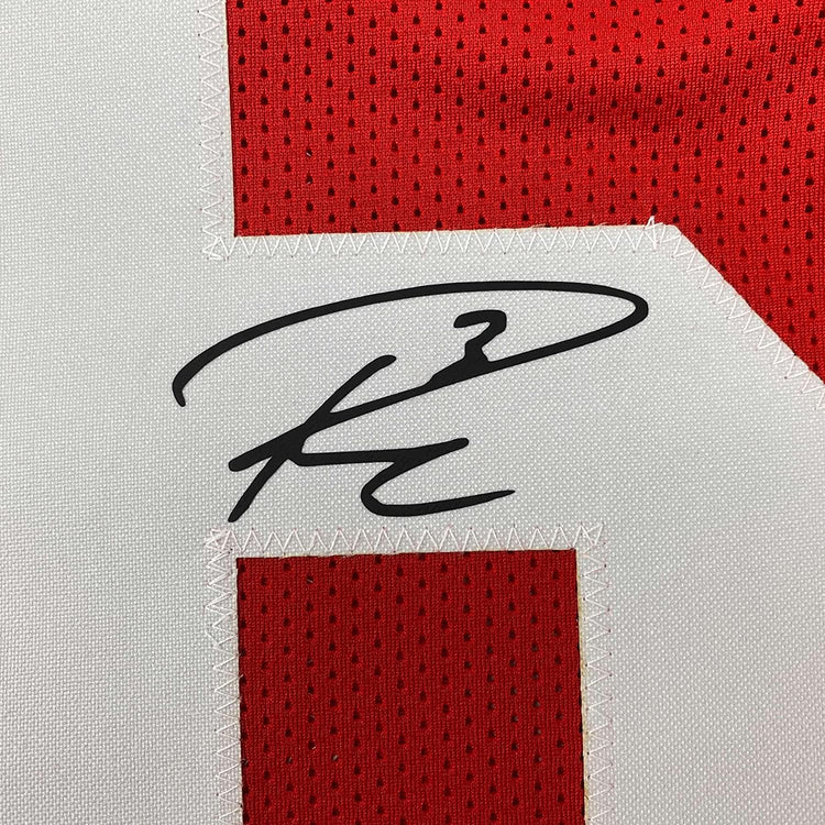 Framed Facsimile Autographed Russell Wilson 35x39 Wisconsin Red Reprint Laser Auto College Football Jersey