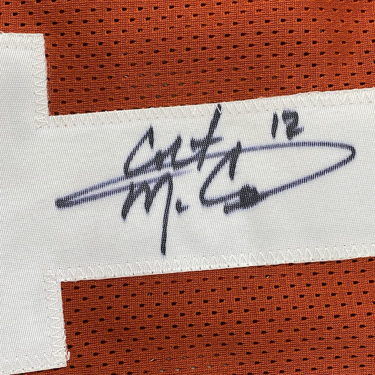 Framed Autographed/Signed Colt McCoy 35x39 Texas Longhorns Orange College Football Jersey JSA COA