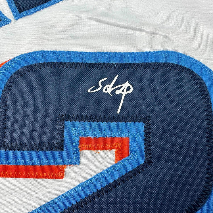 Framed Facsimile Autographed Sandy Alcantara 35x39 Miami White Reprint Laser Auto Baseball Jersey