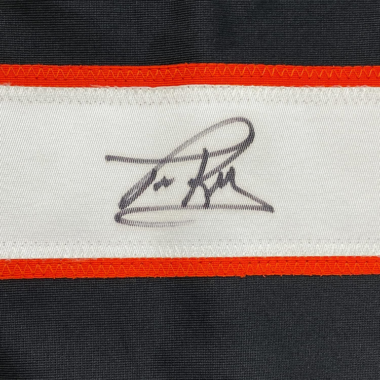 Framed Autographed/Signed Tim Kerr 35x39 Philadelphia Black Hockey Jersey JSA COA