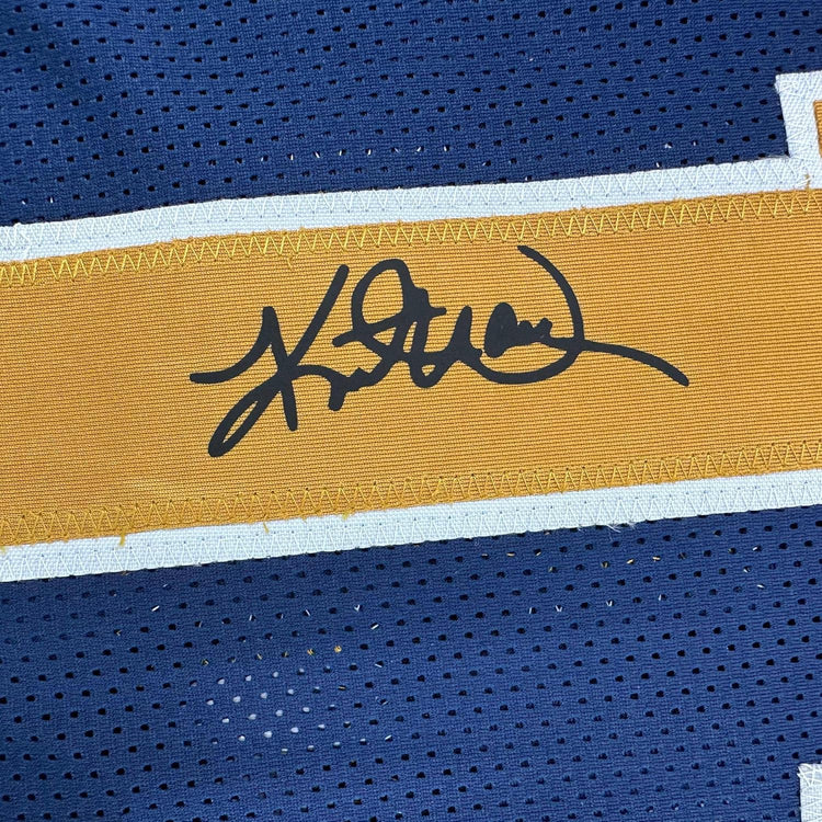 Framed Facsimile Autographed Kurt Warner 35x39 St. Louis Navy Blue Reprint Laser Auto Football Jersey