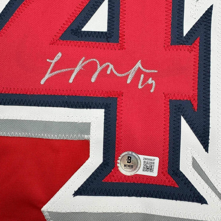 Framed Autographed/Signed Logan O'Hoppe 35x39 Los Angeles LA Anaheim Red Baseball Jersey Beckett BAS COA