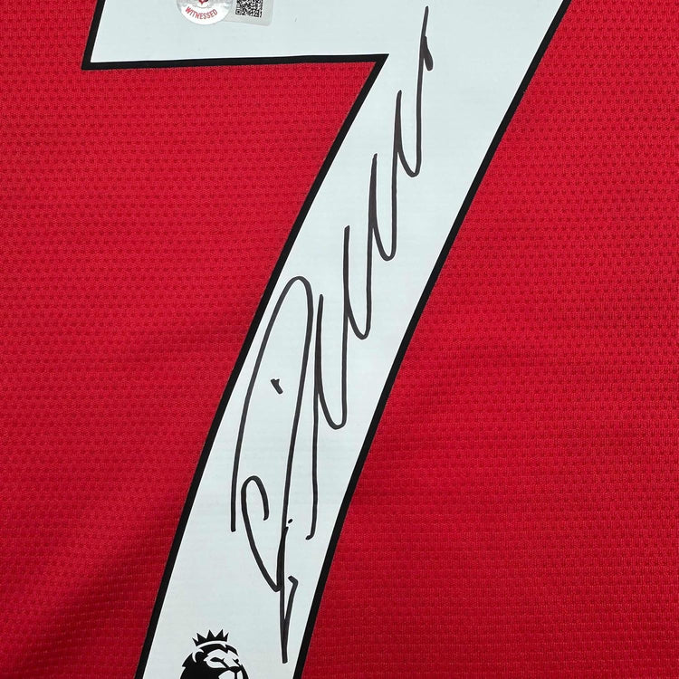 Framed Autographed/Signed Cristiano Ronaldo 35x39 Manchester United Red Soccer Jersey Beckett BAS COA