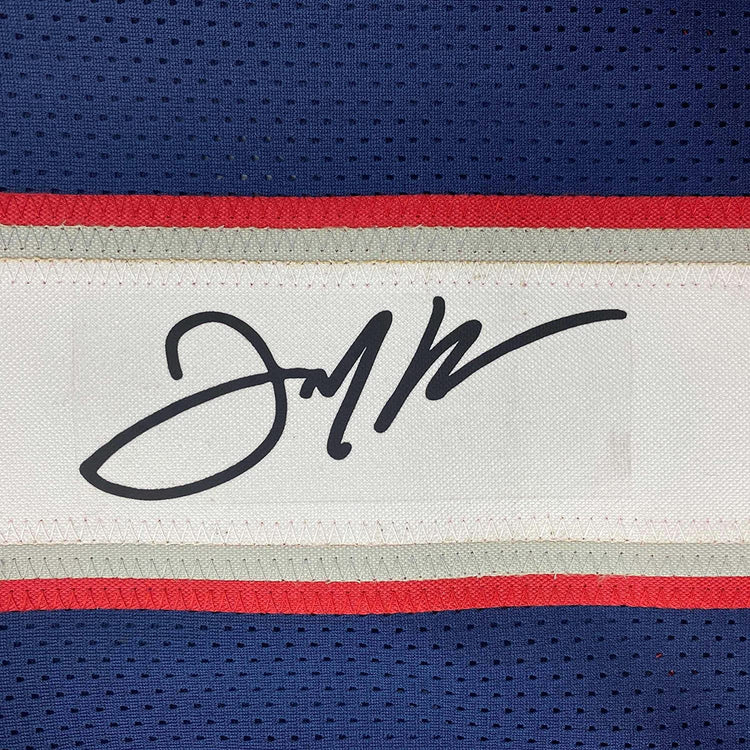 Framed Facsimile Autographed Julian Edelman 35x39 New England Blue Reprint Laser Auto Football Jersey
