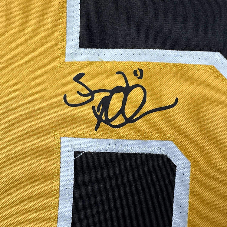 Framed Facsimile Autographed Brad Marchand 35x39 Boston Black Reprint Laser Auto Hockey Jersey