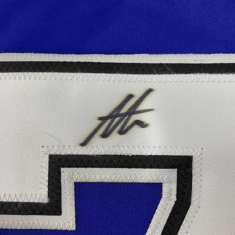 Framed Autographed/Signed Anthony Cirelli 35x39 Tampa Bay Blue Hockey Jersey JSA COA