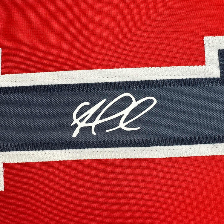 Framed Facsimile Autographed Ozzie Albies 35x39 Atlanta Red Reprint Laser Auto Baseball Jersey