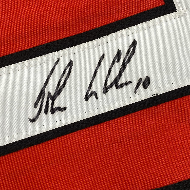 Framed Autographed/Signed John LeClair 35x39 Philadelphia Orange Hockey Jersey Leaf Authentics COA