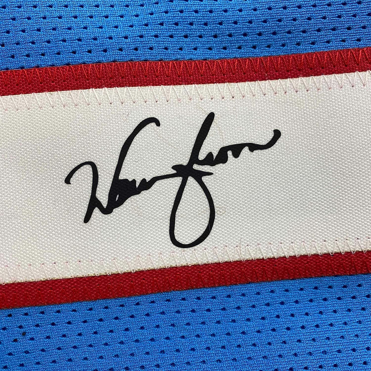 Framed Facsimile Autographed Warren Moon 35x39 Houston Blue Reprint Laser Auto Football Jersey