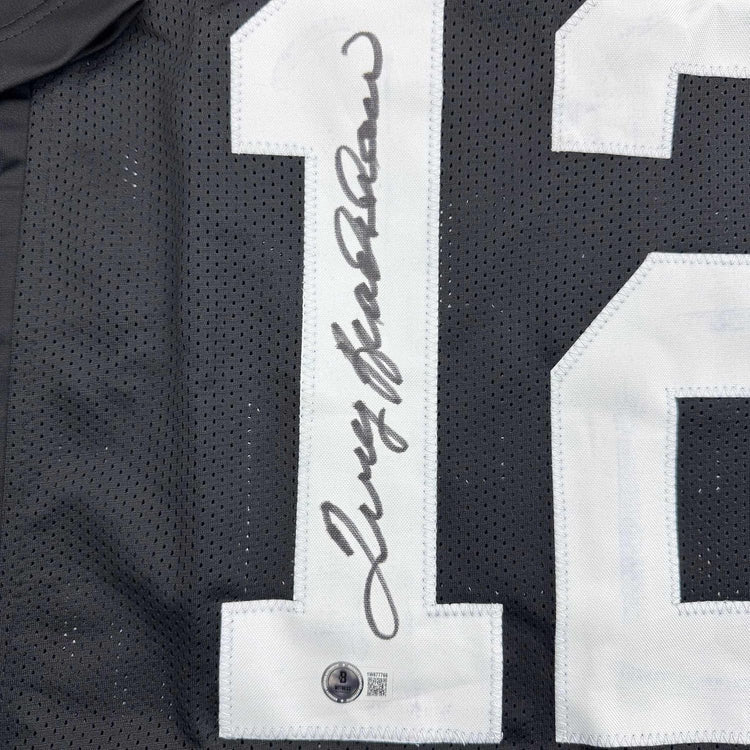 Framed Autographed/Signed Terry Bradshaw 35x39 Pittsburgh Black Football Jersey Beckett BAS COA
