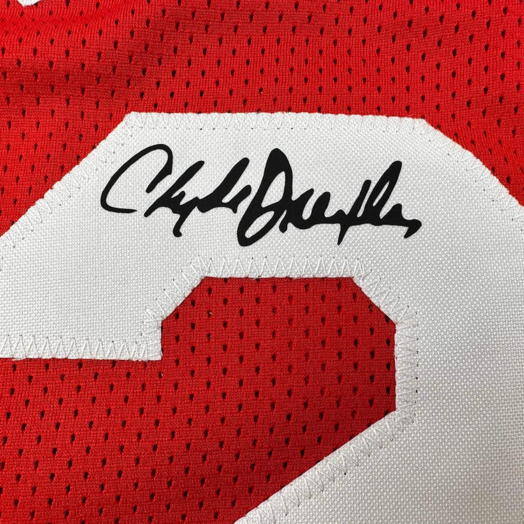 Framed Facsimile Autographed Clyde Drexler 35x39 Houston Red Reprint Laser Auto Basketball Jersey