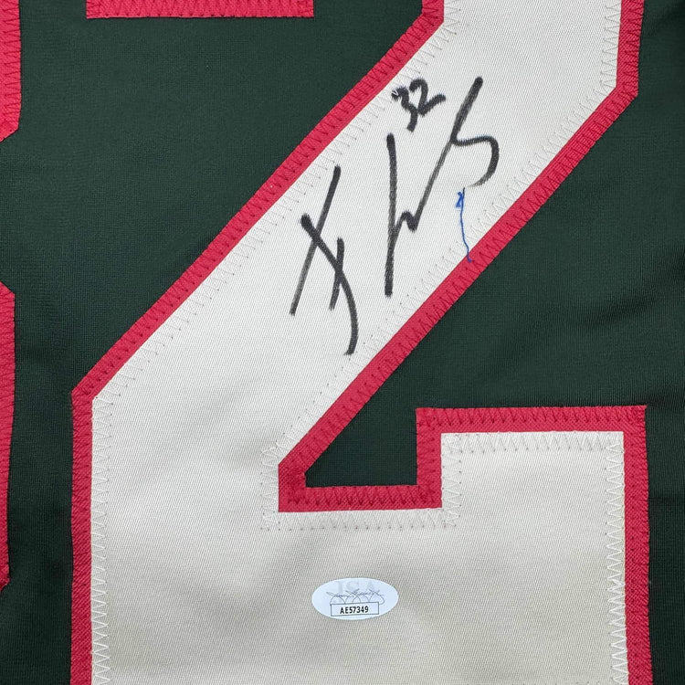Framed Autographed/Signed Filip Gustavsson 35x39 Minnesota Green Hockey Jersey JSA COA
