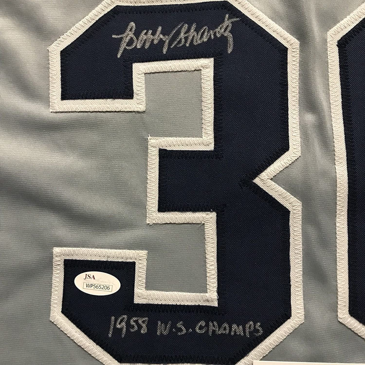 Autographed/Signed Bobby Shantz"1958 WS Champs" New York Grey Baseball Jersey JSA COA