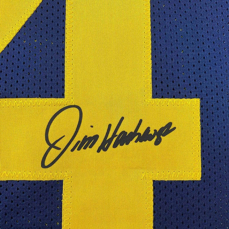 Framed Facsimile Autographed Jim Harbaugh 35x39 Michigan Blue Reprint Laser Auto College Football Jersey