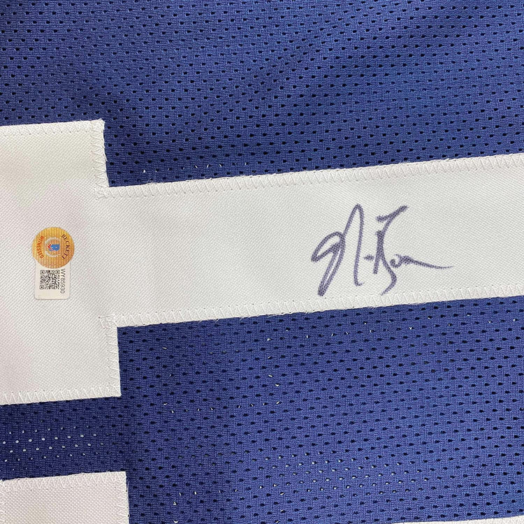 Framed Autographed/Signed NaVorro Bowman 35x39 Penn State Blue College Football Jersey Beckett BAS COA