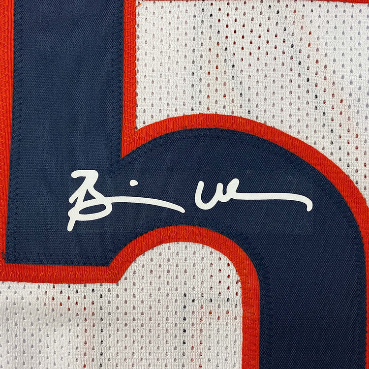 Framed Facsimile Autographed Brian Urlacher 35x39 Chicago White Reprint Laser Auto Football Jersey Size Men's XL
