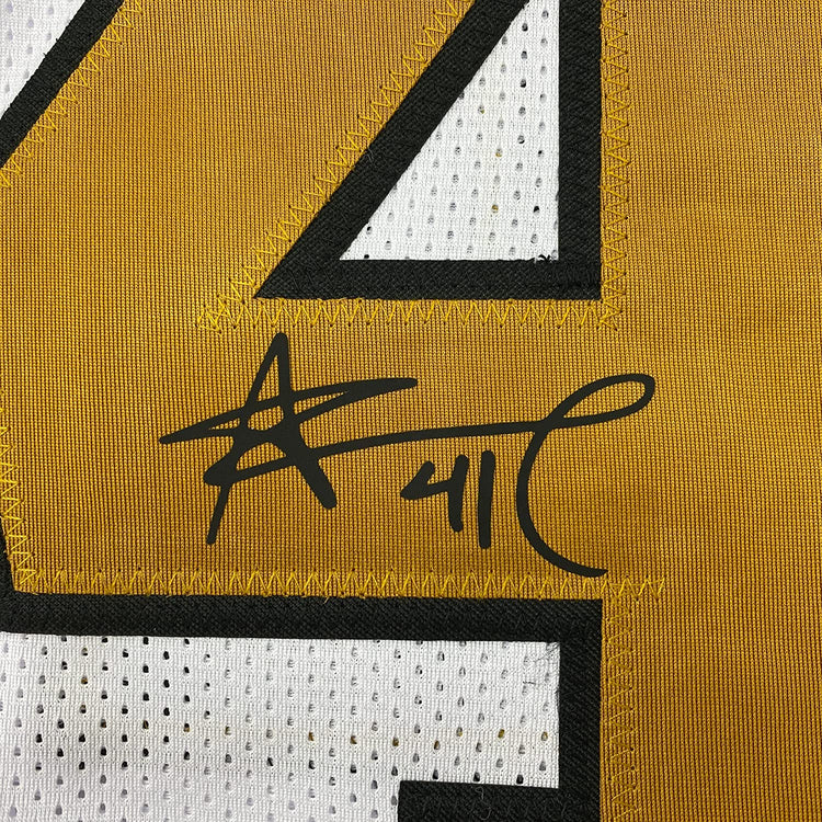 Framed Facsimile Autographed Alvin Kamara 35x39 New Orleans Color Rush Reprint Laser Auto Football Jersey