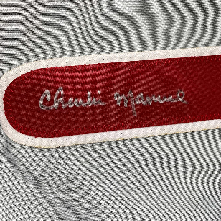 Framed Autographed/Signed Charlie Manuel 35x39 Philadelphia Grey Baseball Jersey PSA/DNA COA