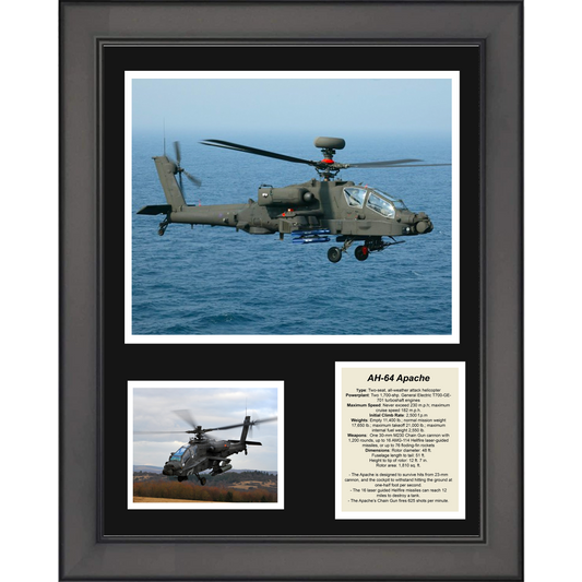 Framed AH-64 Apache Helicopter 11"x14"Military Three Photo Collage