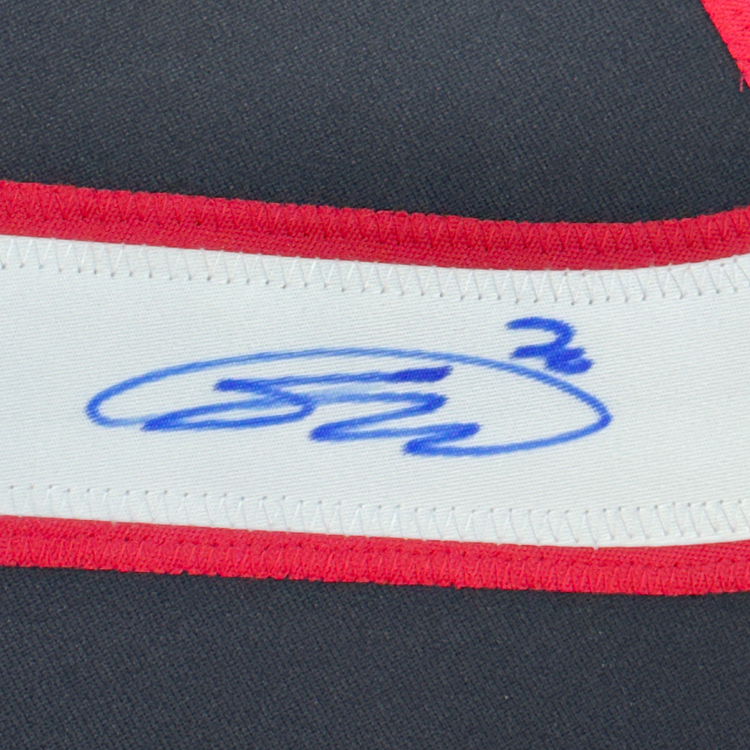 Framed Autographed/Signed Sebastian Aho 35x39 Carolina Black Hockey Jersey JSA COA