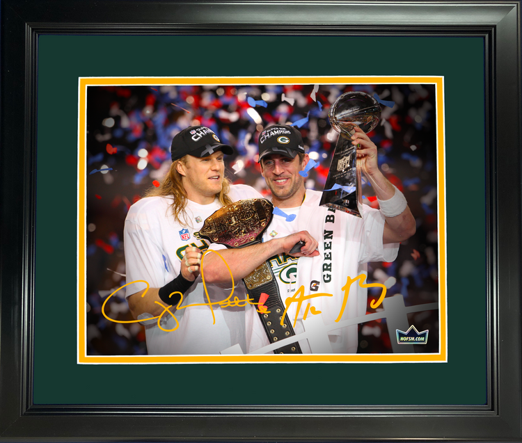 Framed Aaron Rodgers & Clay Matthews Super Bowl XLV Green Bay Packers Dual Facsimile Laser Engraved Signature Auto 11"x14"Football Photo HOFSM Holo