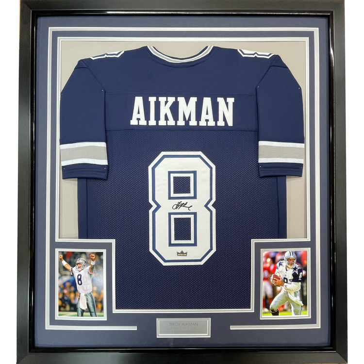 Framed Facsimile Autographed Troy Aikman 35x39 Dallas Blue Reprint Laser Auto Football Jersey Size Men's XL