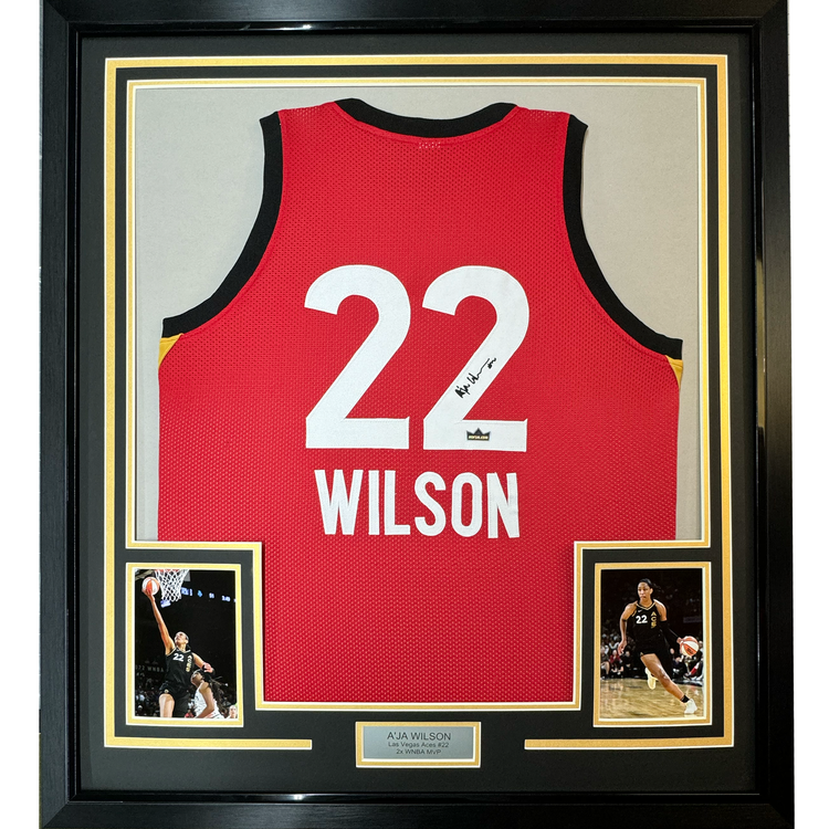 Framed Facsimile Autographed A'ja Wilson 35x39 Las Vegas Red Reprint Laser Auto Basketball Jersey