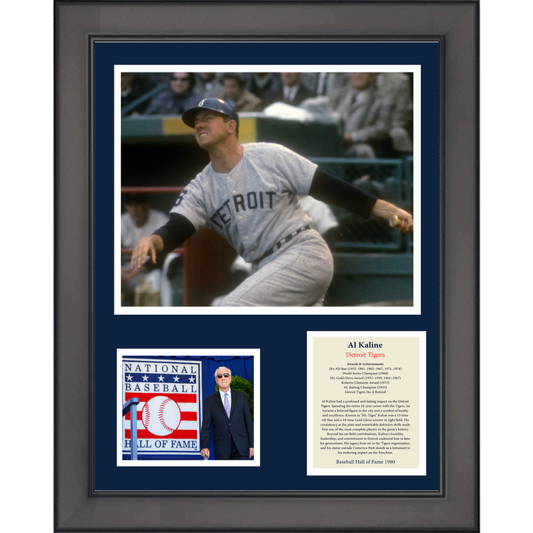 Framed Al Kaline Hall of Fame Detroit Tigers Baseball 11"x14" Three Photo Collage