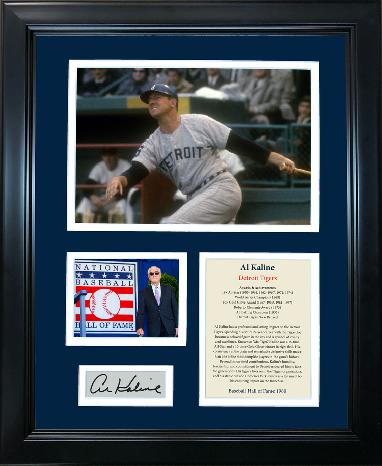 Framed Al Kaline Hall of Fame Facsimile Laser Engraved Signature Auto Detroit Tigers Baseball 11"x14"Photo Sig Collage