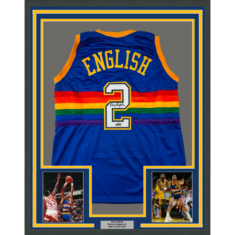 Framed Facsimile Autographed Alex English 35x39 Denver Blue Reprint Laser Auto Basketball Jersey