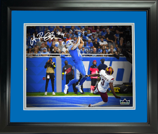 Framed Amon-Ra St. Brown Detroit Lions Facsimile Laser Engraved Signature Auto 11"x14"Football Photo HOFSM Holo