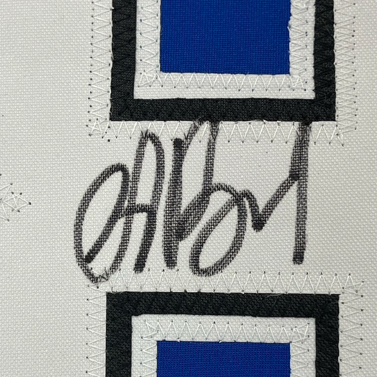 Framed Autographed/Signed Andrei Vasilevskiy 35x39 Tampa Bay Blue Hockey Jersey PSA/DNA COA