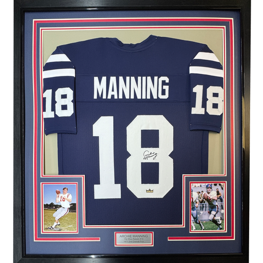 Framed Facsimile Autographed Archie Manning 35x39 Ole Miss Blue Reprint Laser Auto College Football Jersey Size Men's XL