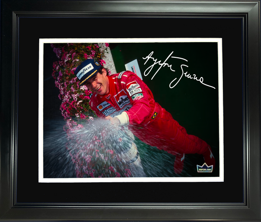 Framed Ayrton Senna Facsimile Laser Engraved Signature Auto 11"x14" F1 Racing Photo HOFSM Holo