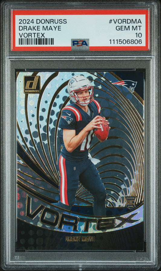 Graded 2024 Panini Donruss Drake Maye #VORDMA Vortex Rookie RC Football Card PSA 10 Gem Mint