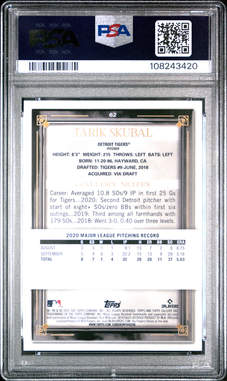 Graded 2021 Topps Gallery Tarik Skubal #62 Rookie RC Baseball Card PSA 10 Gem Mint