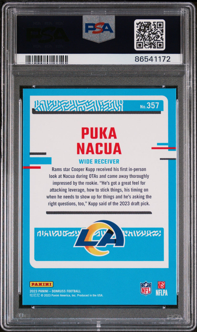 Graded 2023 Panini Donruss Rated Rookie Puka Nacua #357 Rookie RC Football Card PSA 7 NM