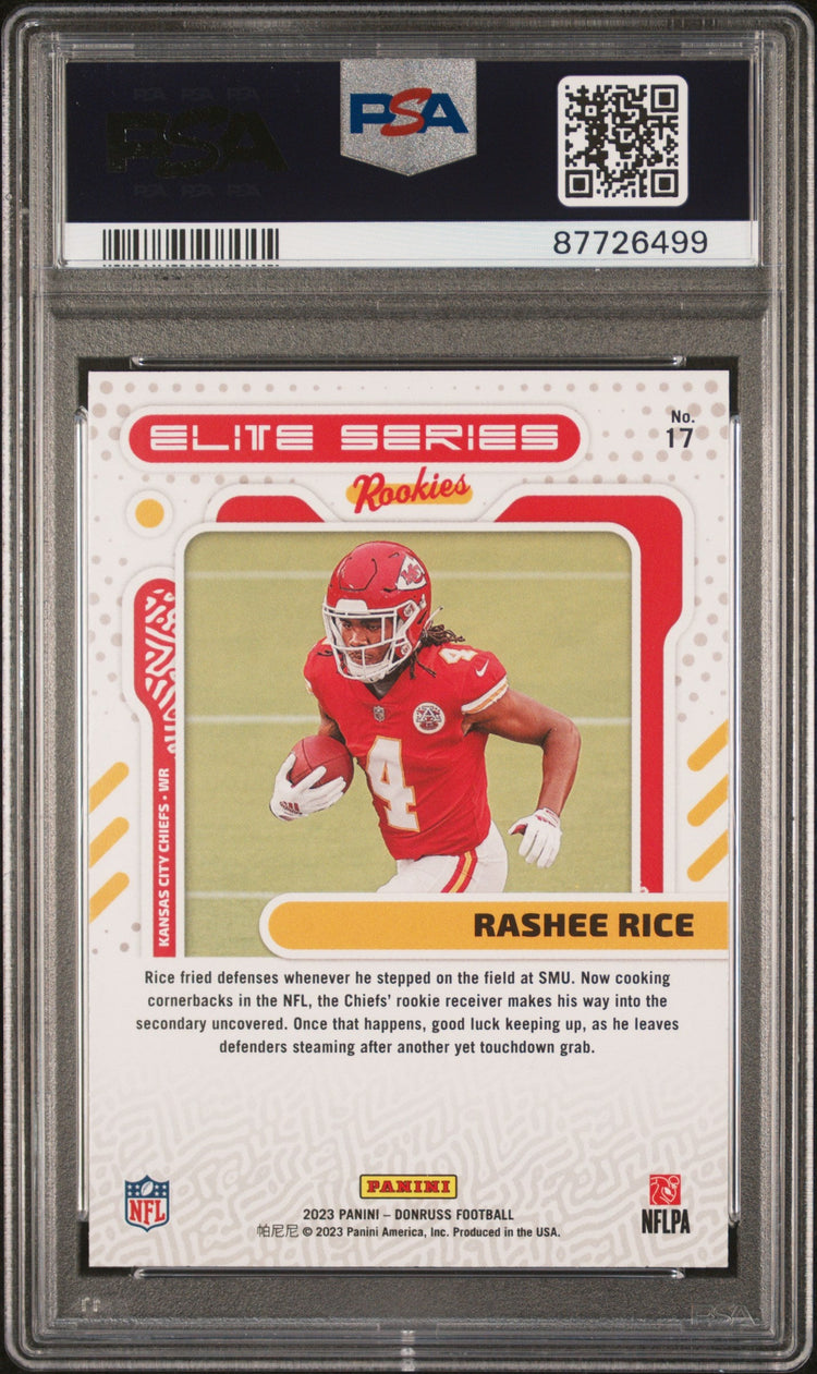 Graded 2023 Panini Donruss Rashee Rice #17 Elite Series Rookies Rookie RC Football Card PSA 10 Gem Mint