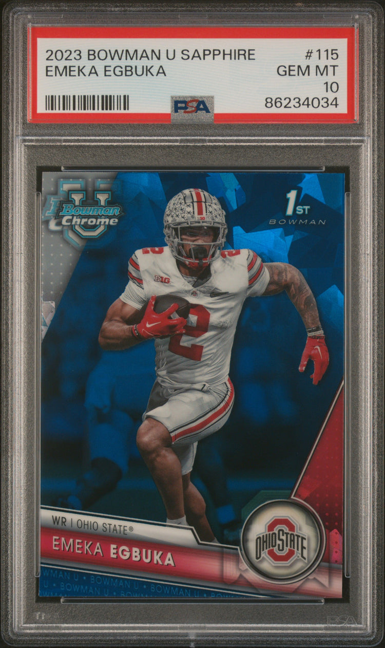 Graded 2023 Topps Bowman U Sapphire Emeka Egbuka #115 Rookie RC Football Card PSA 10 Gem Mint