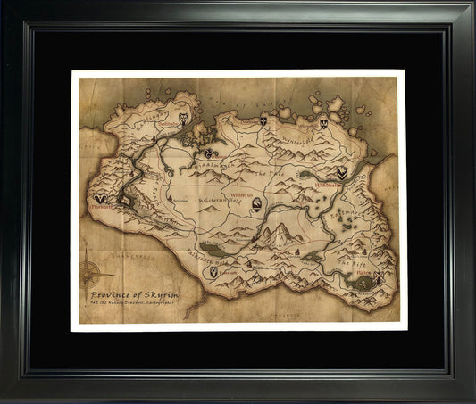 Framed Skyrim Map 11"x14" Video Game Photo