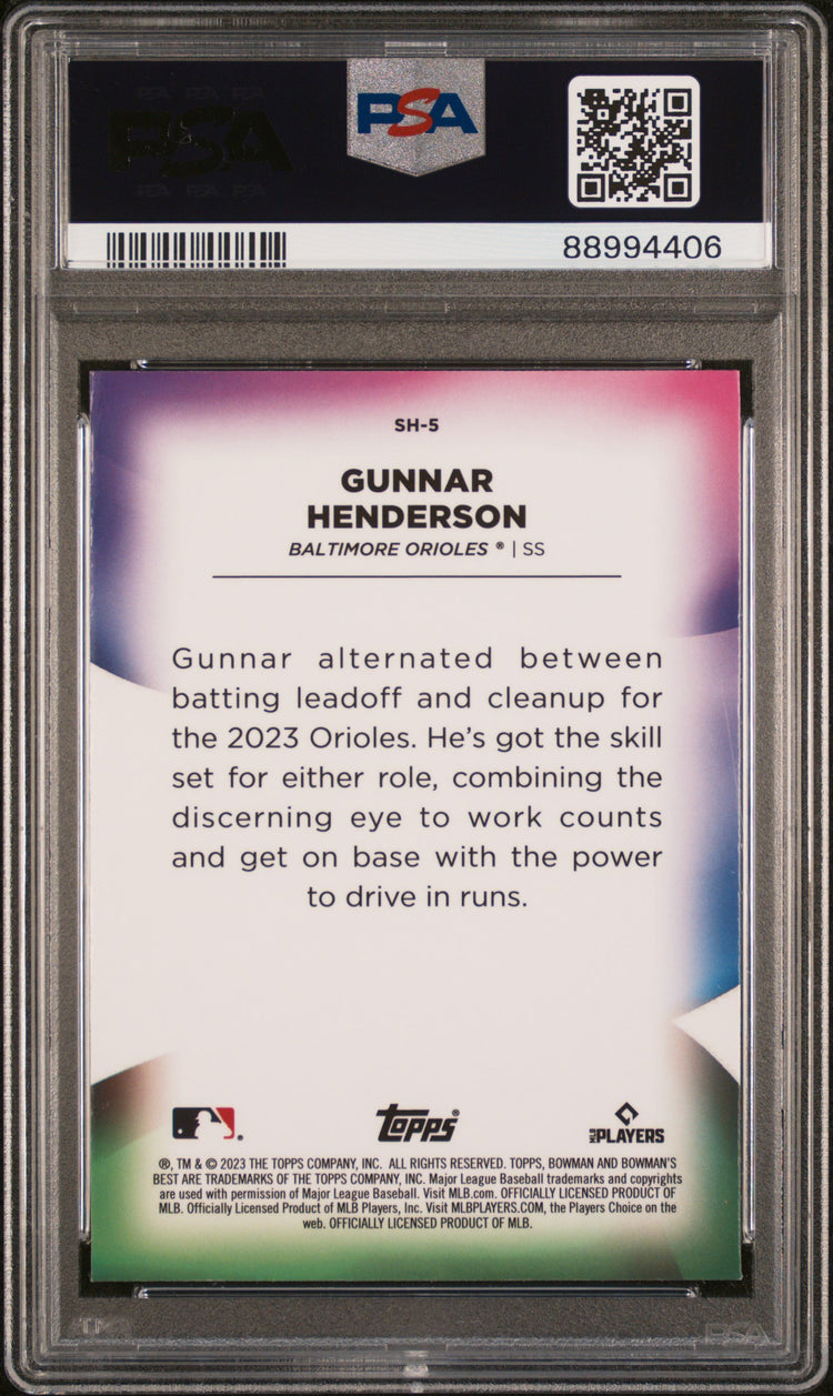 Graded 2023 Topps Bowmans Best Gunnar Henderson #SH5 Shellacked Rookie RC Baseball Card PSA 9 Mint