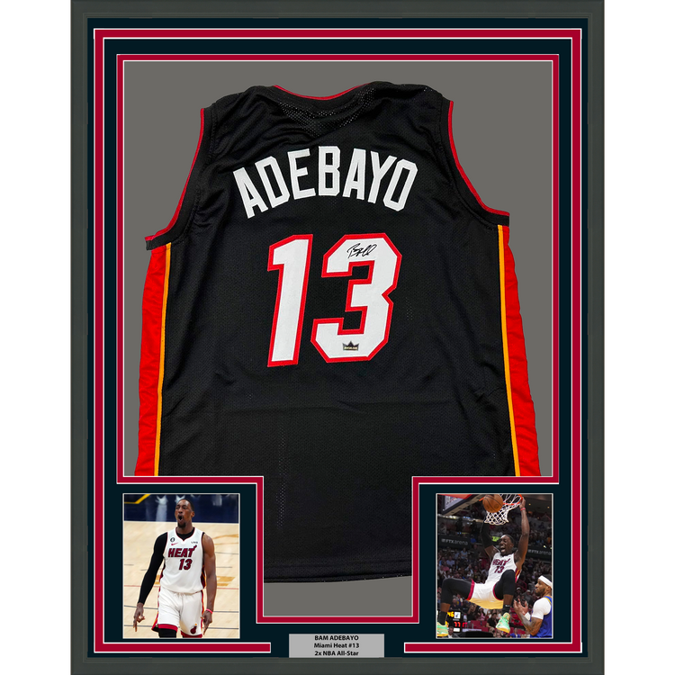 Framed Facsimile Autographed Bam Adebayo 35x39 Miami Black Reprint Laser Auto Basketball Jersey