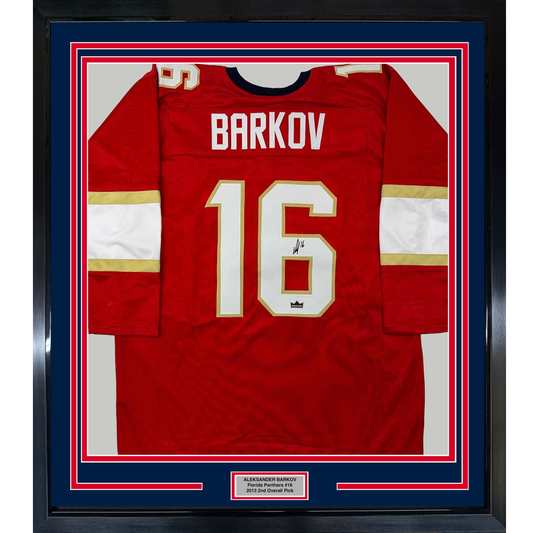 Framed Facsimile Autographed Aleksander Barkov 35x39 Florida Red Reprint Laser Auto Hockey Jersey