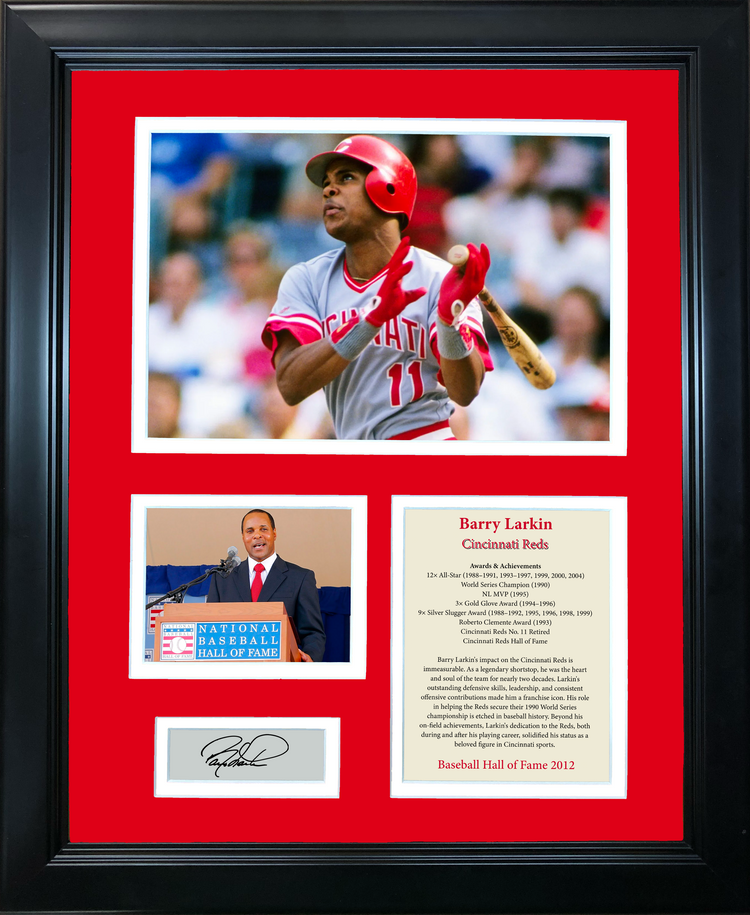 Framed Barry Larkin Hall of Fame Facsimile Laser Engraved Signature Auto 11"x14" Baseball Photo Sig Collage