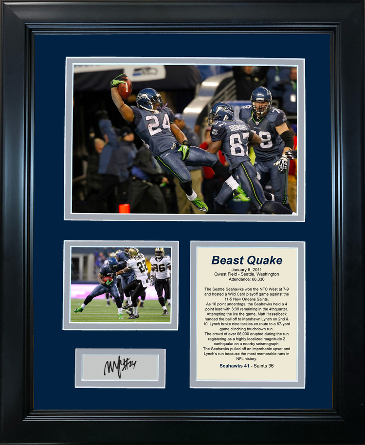 Framed Marshawn Lynch Beast Quake Seattle Seahawks Facsimile Laser Engraved Signature Auto 11"x14" Football Photo Sig Collage