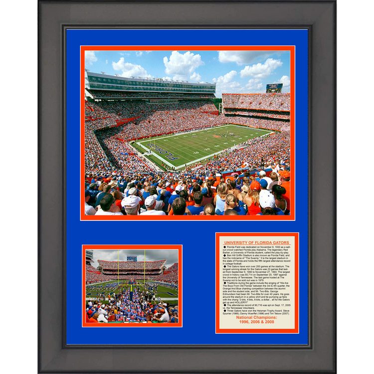 Framed Florida Gators Ben Hill Griffin Stadium NCAA College Football 3x National Champions 11"x14" Three Photo Collage