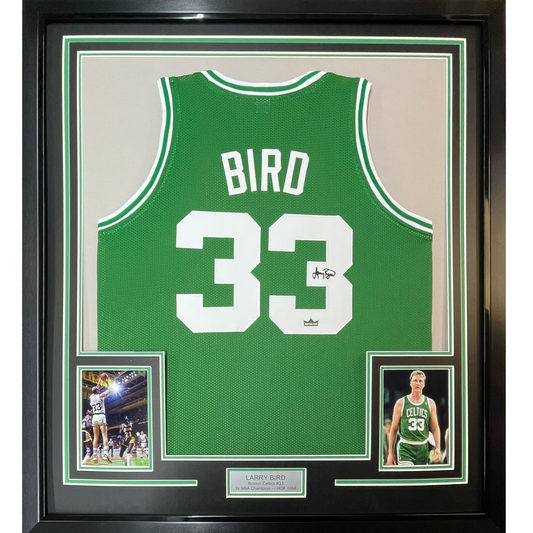 Framed Facsimile Autographed Larry Bird 35x39 Boston Green Reprint Laser Auto Basketball Jersey