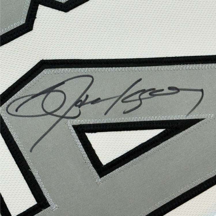 Framed Autographed/Signed Bo Jackson 35x39 Oakland White Color Rush Football Jersey JSA COA