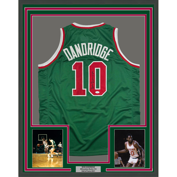 Framed Autographed/Signed Bob Dandridge 35x39 Milwaukee Green Basketball Jersey JSA COA